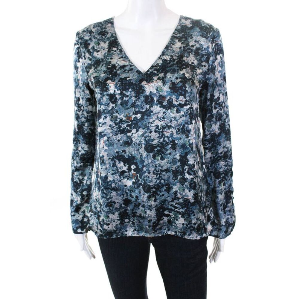 Waverly Grey Womens Blue Livvy Top V-Neck Long Sleeve Blouse Size XS 10683277